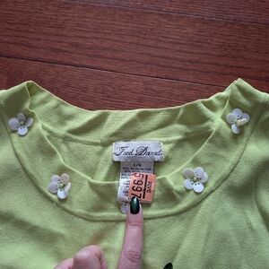 Fred David Light Green Top with Floral Details